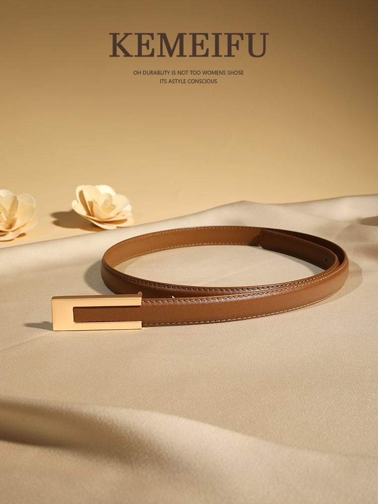 TOAYR Simple Zinc Alloy Buckle Genuine Leather Belt