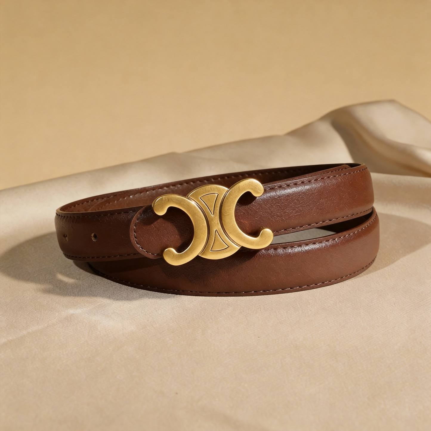 Double C zinc alloy buckle genuine leather belt
