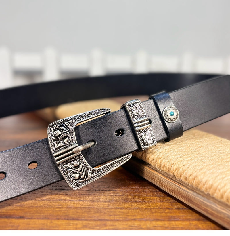 TOYAR Handmade Vintage Tang grass buckle Women's Genuine Leather Belt