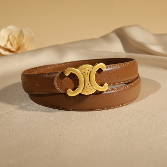 Double C zinc alloy buckle genuine leather belt