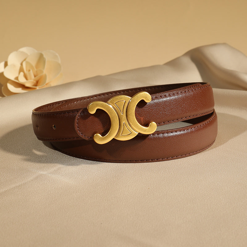Double C zinc alloy buckle genuine leather belt