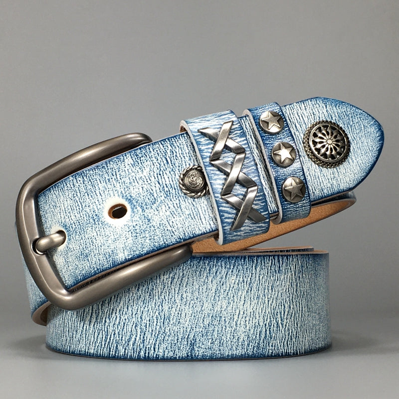 TOYAR Handmade Vintage White Blue Ladies Genuine Leather Belt