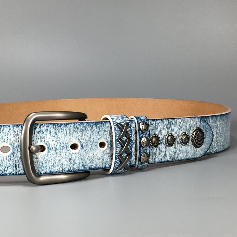 TOYAR Handmade Vintage White Blue Ladies Genuine Leather Belt