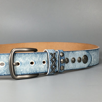 TOYAR Handmade Vintage White Blue Ladies Genuine Leather Belt