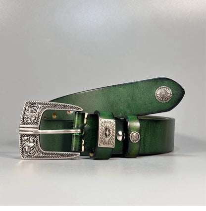 TOYAR handmade vintage leather belts with arabesque patterns.