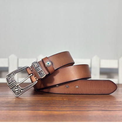 TOYAR Handmade Vintage Tang grass buckle Women's Genuine Leather Belt