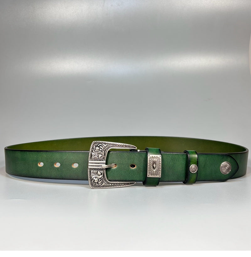 TOYAR handmade vintage leather belts with arabesque patterns.