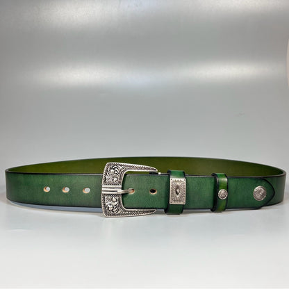 TOYAR handmade vintage leather belts with arabesque patterns.