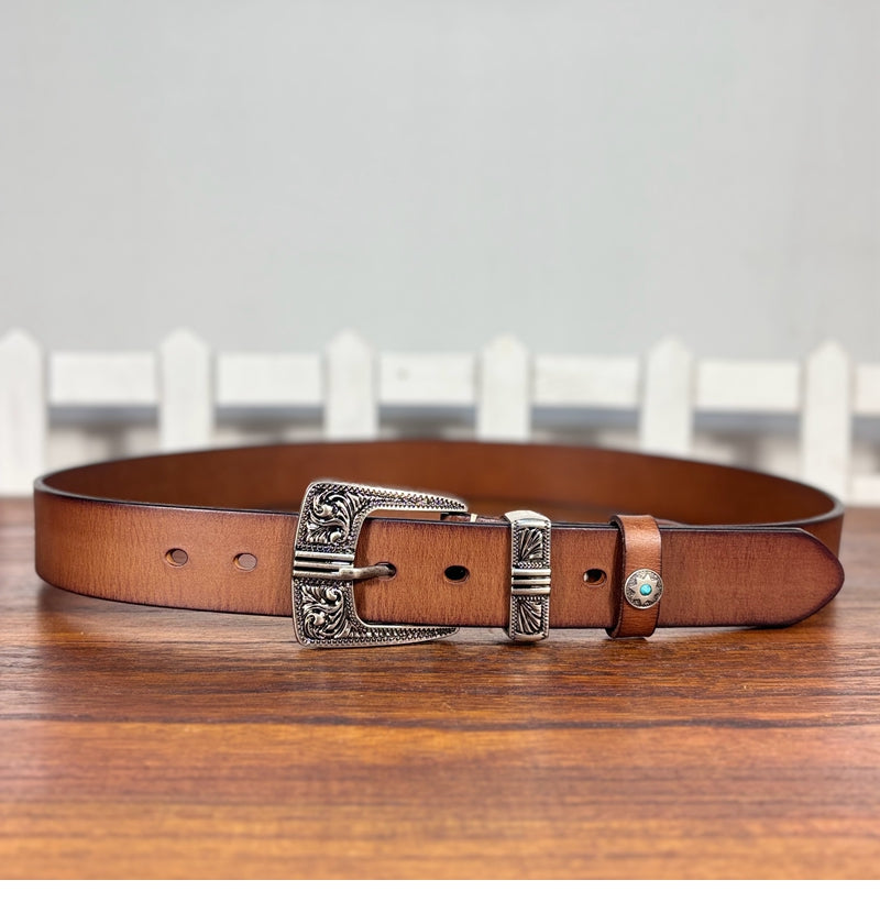 TOYAR Handmade Vintage Tang grass buckle Women's Genuine Leather Belt