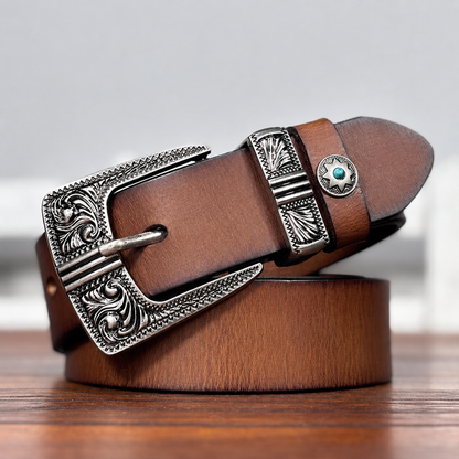 TOYAR Handmade Vintage Tang grass buckle Women's Genuine Leather Belt