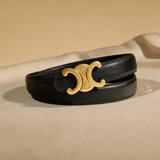 Double C zinc alloy buckle genuine leather belt