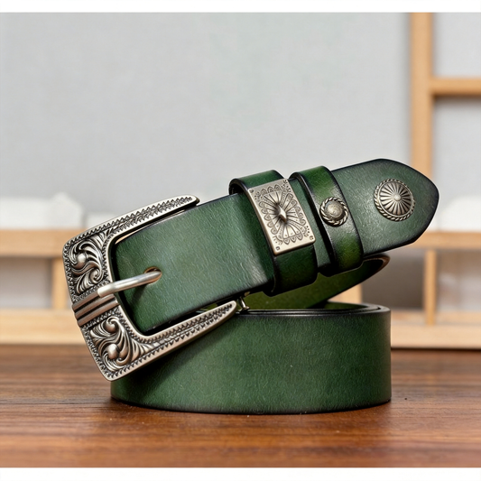 TOYAR handmade vintage leather belts with arabesque patterns.