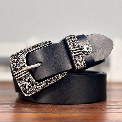 TOYAR Handmade Vintage Tang grass buckle Women's Genuine Leather Belt