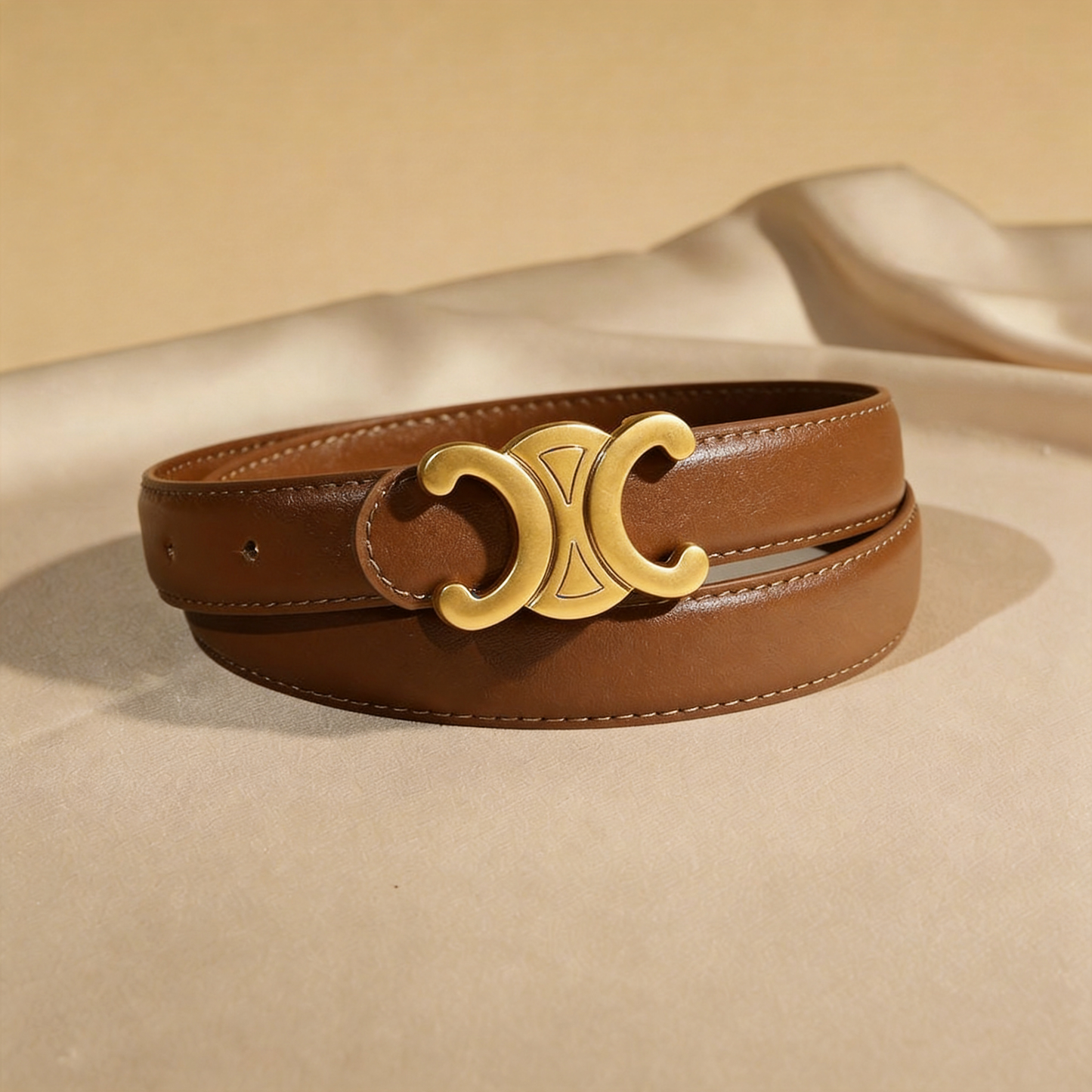 Double C zinc alloy buckle genuine leather belt
