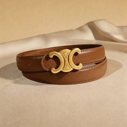 Double C zinc alloy buckle genuine leather belt