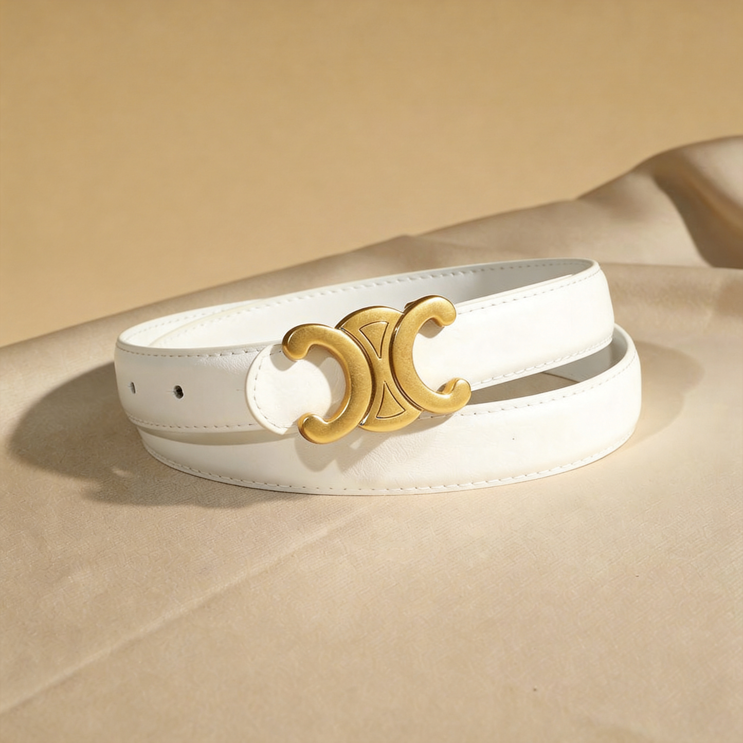 Double C zinc alloy buckle genuine leather belt