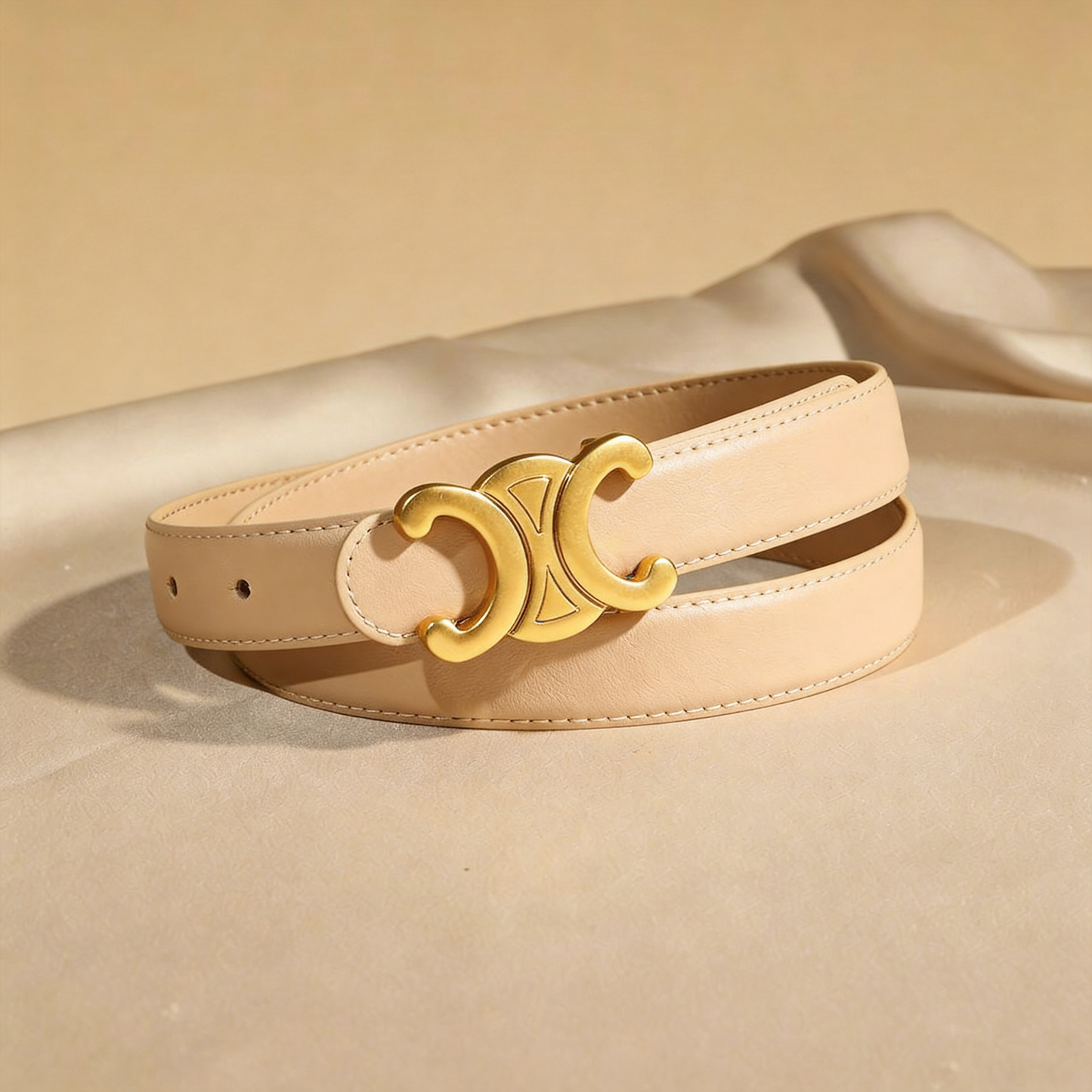 Double C zinc alloy buckle genuine leather belt