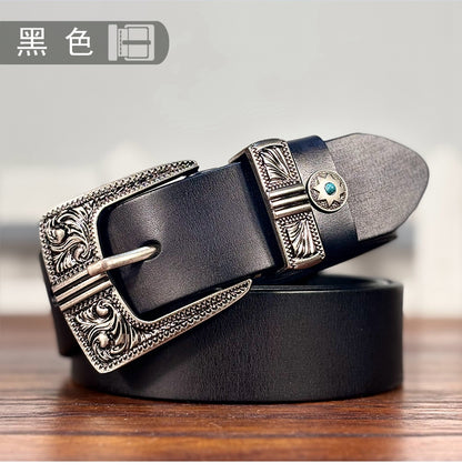 TOYAR Handmade Vintage Tang grass buckle Women's Genuine Leather Belt