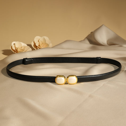 Glasses-shaped zinc alloy buckle leather belt