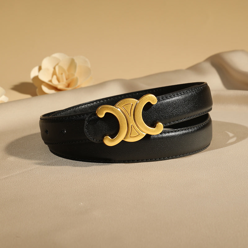 Double C zinc alloy buckle genuine leather belt