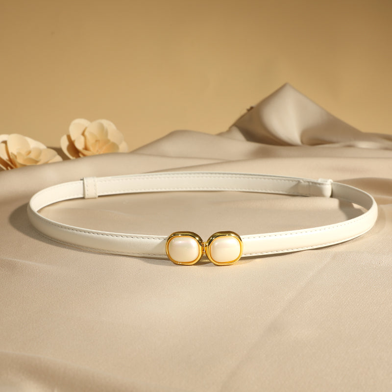 Glasses-shaped zinc alloy buckle leather belt