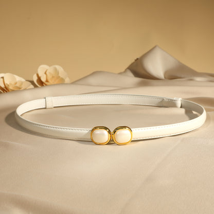 Glasses-shaped zinc alloy buckle leather belt