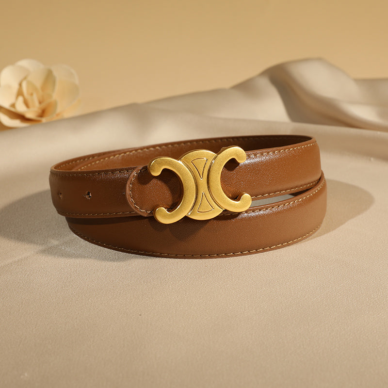 Double C zinc alloy buckle genuine leather belt