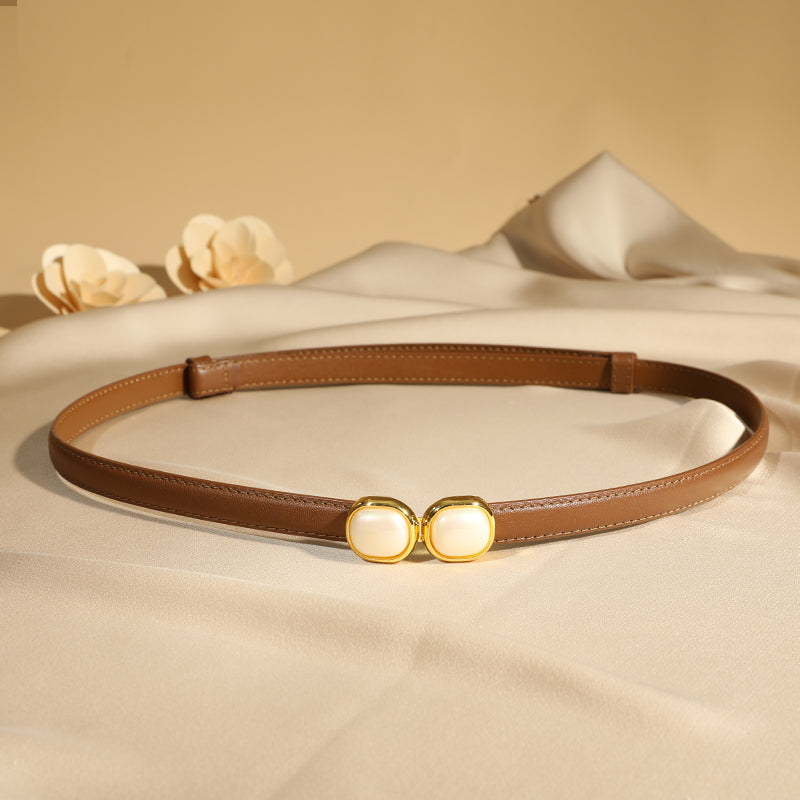 Glasses-shaped zinc alloy buckle leather belt