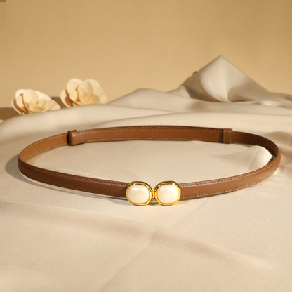 Glasses-shaped zinc alloy buckle leather belt