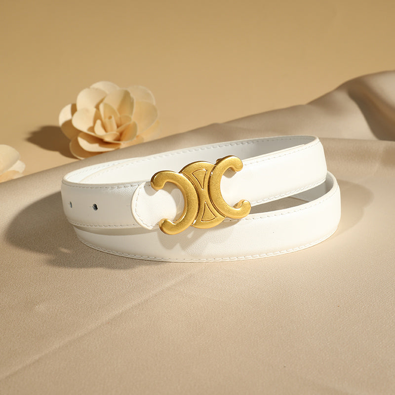 Double C zinc alloy buckle genuine leather belt