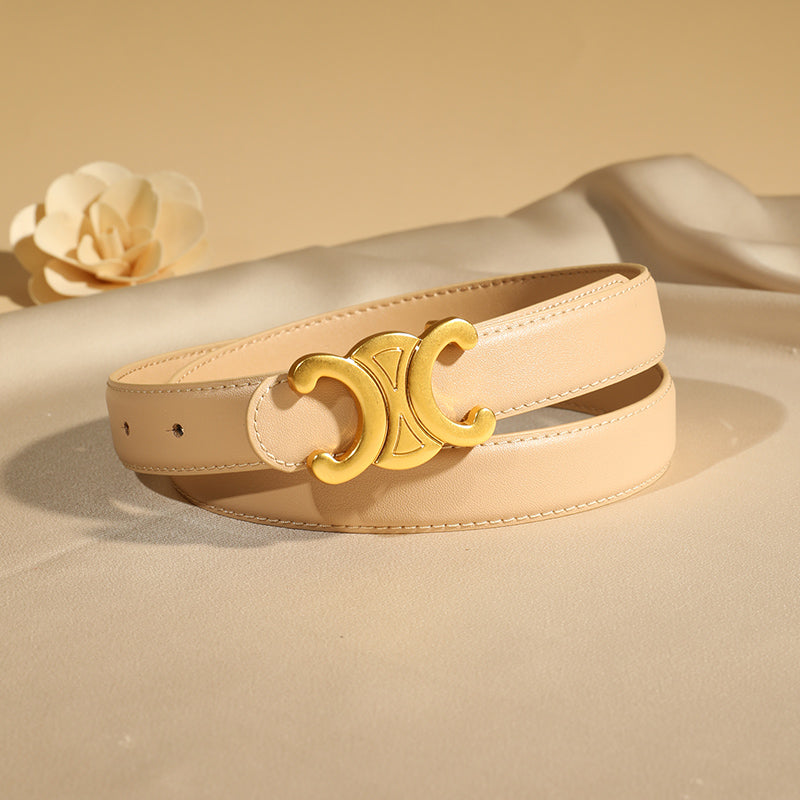 Double C zinc alloy buckle genuine leather belt