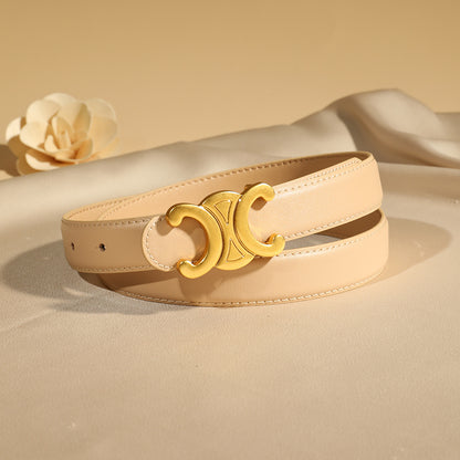 Double C zinc alloy buckle genuine leather belt